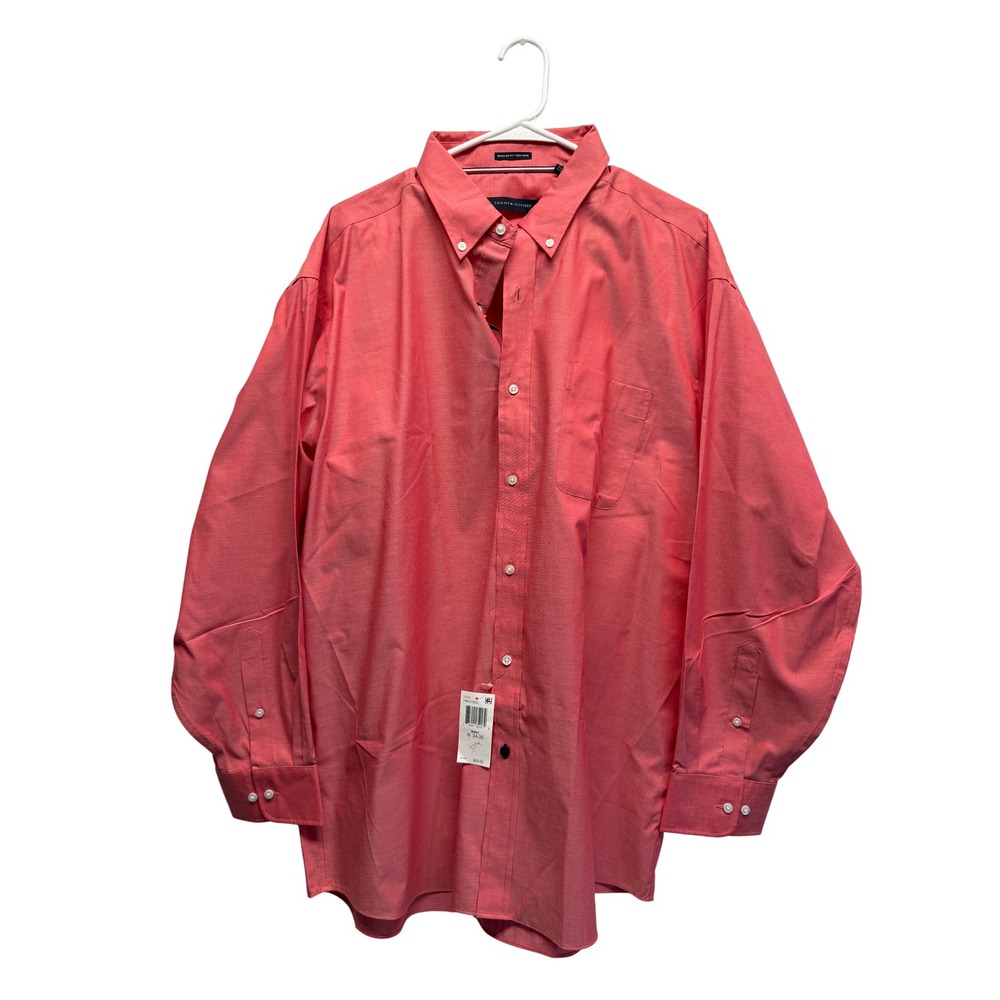 NWT Tommy Hilfiger Mens Berry Red Non Iron Regular Fit Button Shirt 18 34-35